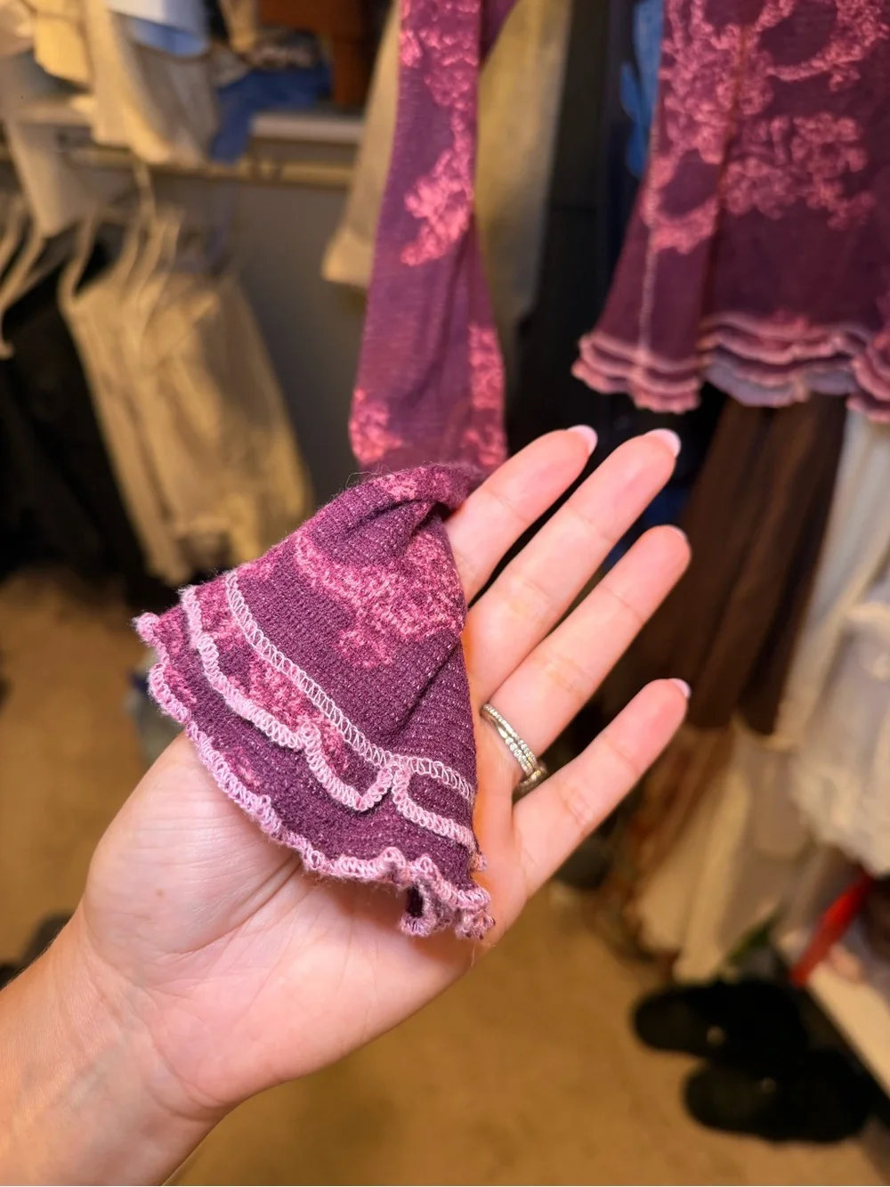 Free People Purple Pink Floral Thermal Long-Sleeve Top